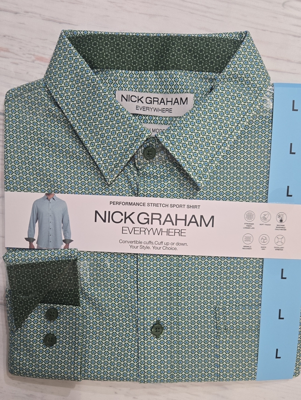 Nick Graham Everywhere Men’s Green Patterned Performance Stretch Sport Shirt